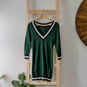 Forever 21 Forest Green V-Neck Midi Body-con Long Sleeve Dress